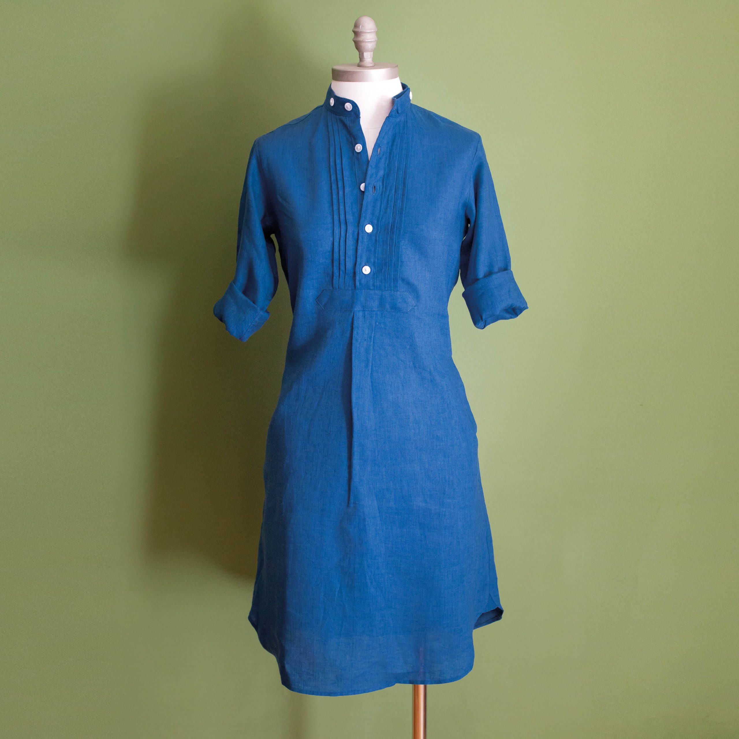 Blusenkleid Leinen Mittelblau