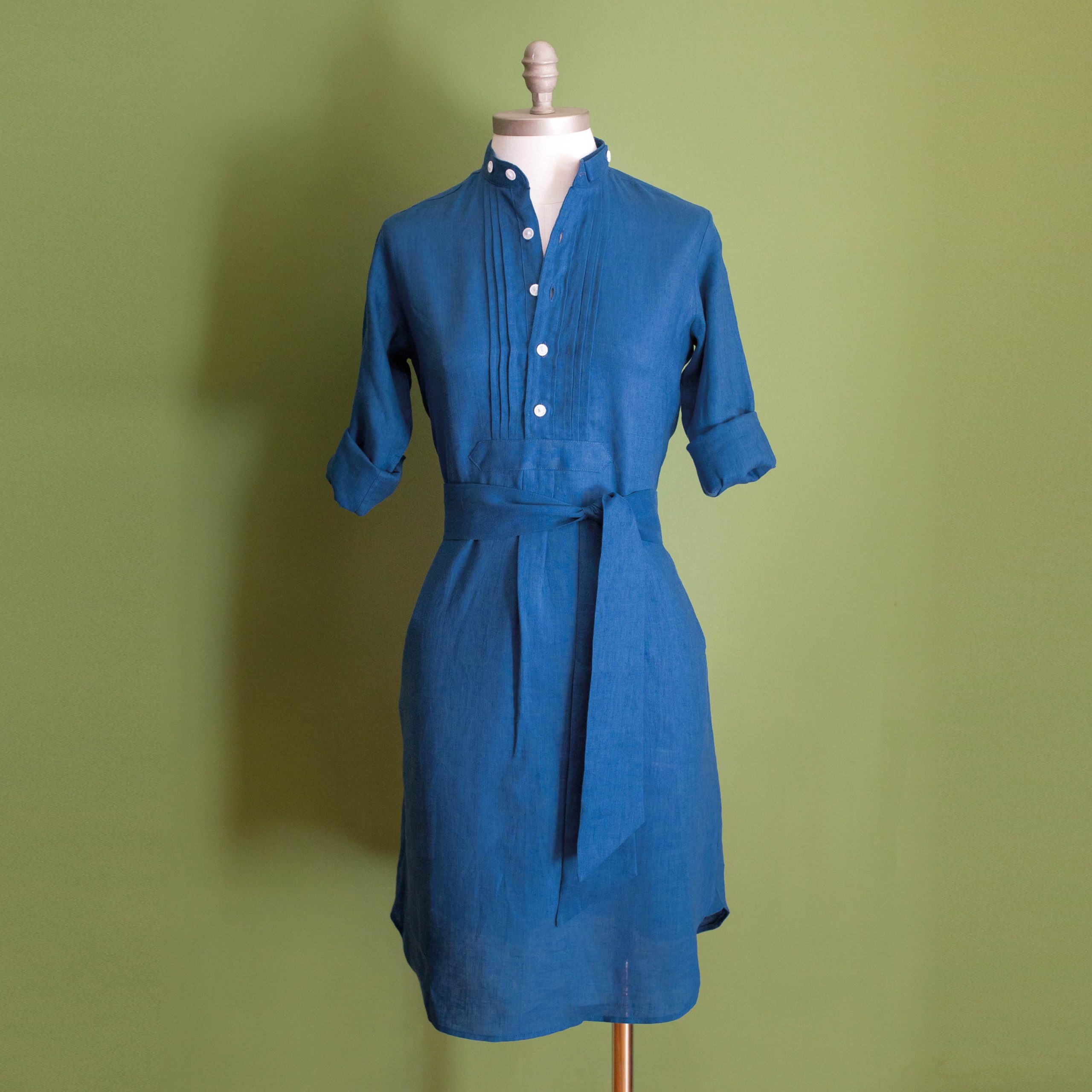 Blusenkleid Leinen mittelblau